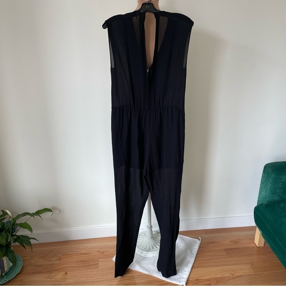 Sandro Paris Black Viscose Silk Sleeveless Exposed Zipper V-Neck Jumpsuit Sz 1/S - Picture 5 of 12